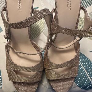 Nine West Women's Sparkling Gold Strappy Heels